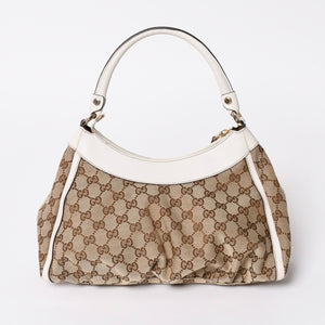 極美品 GUCCI グッチ ワンショルダーバッグ ハンドバッグ アビー 190525 001013 GGキャンバス レザー ホワイト ベージュ ゴールド金具 中古 4a008274