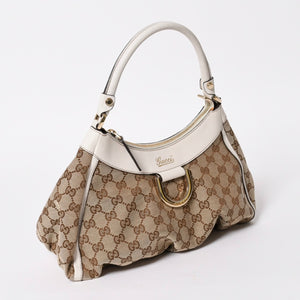 極美品 GUCCI グッチ ワンショルダーバッグ ハンドバッグ アビー 190525 001013 GGキャンバス レザー ホワイト ベージュ ゴールド金具 中古 4a008274