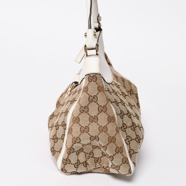 極美品 GUCCI グッチ ワンショルダーバッグ ハンドバッグ アビー 190525 001013 GGキャンバス レザー ホワイト ベージュ ゴールド金具 中古 4a008274