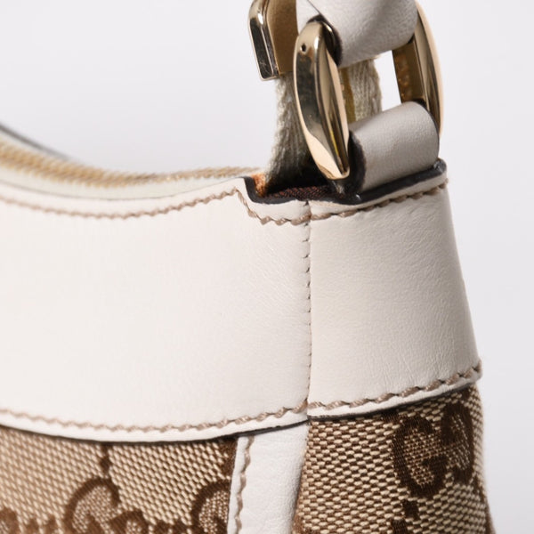 極美品 GUCCI グッチ ワンショルダーバッグ ハンドバッグ アビー 190525 001013 GGキャンバス レザー ホワイト ベージュ ゴールド金具 中古 4a008274