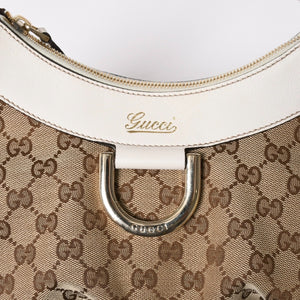 極美品 GUCCI グッチ ワンショルダーバッグ ハンドバッグ アビー 190525 001013 GGキャンバス レザー ホワイト ベージュ ゴールド金具 中古 4a008274