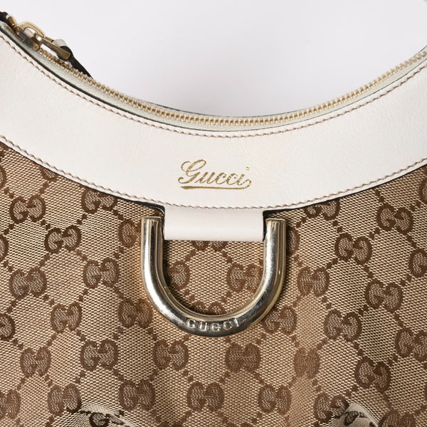 極美品 GUCCI グッチ ワンショルダーバッグ ハンドバッグ アビー 190525 001013 GGキャンバス レザー ホワイト ベージュ ゴールド金具 中古 4a008274