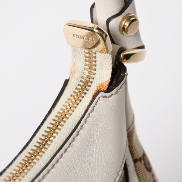 極美品 GUCCI グッチ ワンショルダーバッグ ハンドバッグ アビー 190525 001013 GGキャンバス レザー ホワイト ベージュ ゴールド金具 中古 4a008274