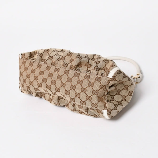 極美品 GUCCI グッチ ワンショルダーバッグ ハンドバッグ アビー 190525 001013 GGキャンバス レザー ホワイト ベージュ ゴールド金具 中古 4a008274
