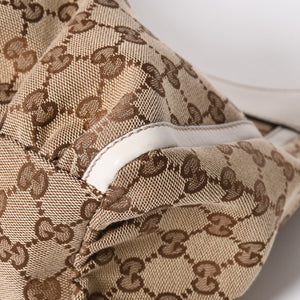 極美品 GUCCI グッチ ワンショルダーバッグ ハンドバッグ アビー 190525 001013 GGキャンバス レザー ホワイト ベージュ ゴールド金具 中古 4a008274