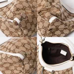極美品 GUCCI グッチ ワンショルダーバッグ ハンドバッグ アビー 190525 001013 GGキャンバス レザー ホワイト ベージュ ゴールド金具 中古 4a008274