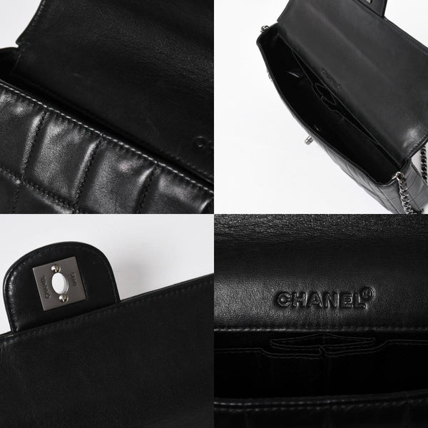 極美品 CHANEL シャネル イーストウエスト チェーンショルダーバッグ 6番台 ココマーク チョコバー ラムスキン ブラック 中古 4a008247