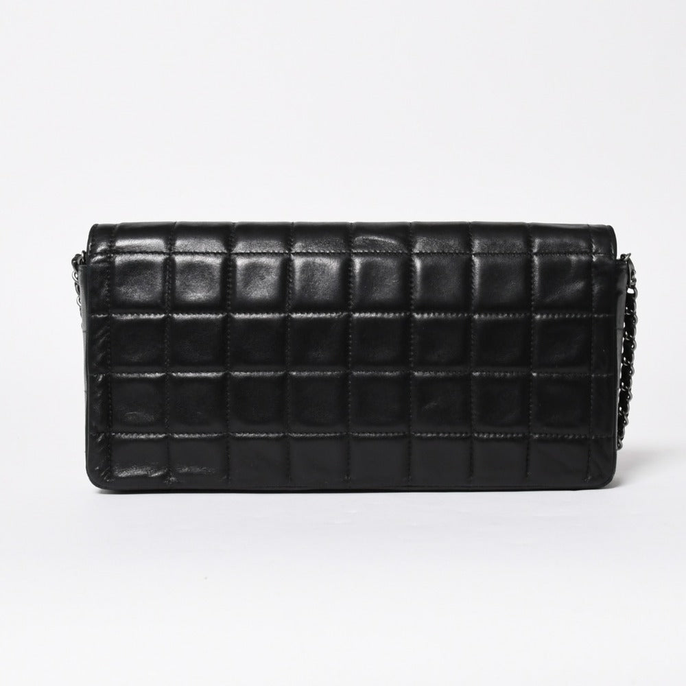Very Good Condition CHANEL East West Chain Shoulder Bag No. 6 Coco Mark Chocolate Bar Lambskin Black Used 4a008247