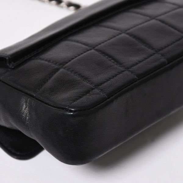 Very Good Condition CHANEL Chocolate Bar Chain Shoulder Bag A2000 6th Series Coco Mark Lambskin Black Silver Hardware Used 4a008248