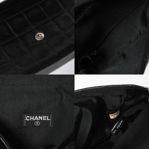Very Good Condition CHANEL Chocolate Bar Chain Shoulder Bag A2000 6th Series Coco Mark Lambskin Black Silver Hardware Used 4a008248