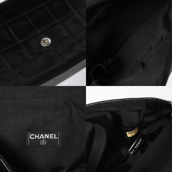 Very Good Condition CHANEL Chocolate Bar Chain Shoulder Bag A2000 6th Series Coco Mark Lambskin Black Silver Hardware Used 4a008248
