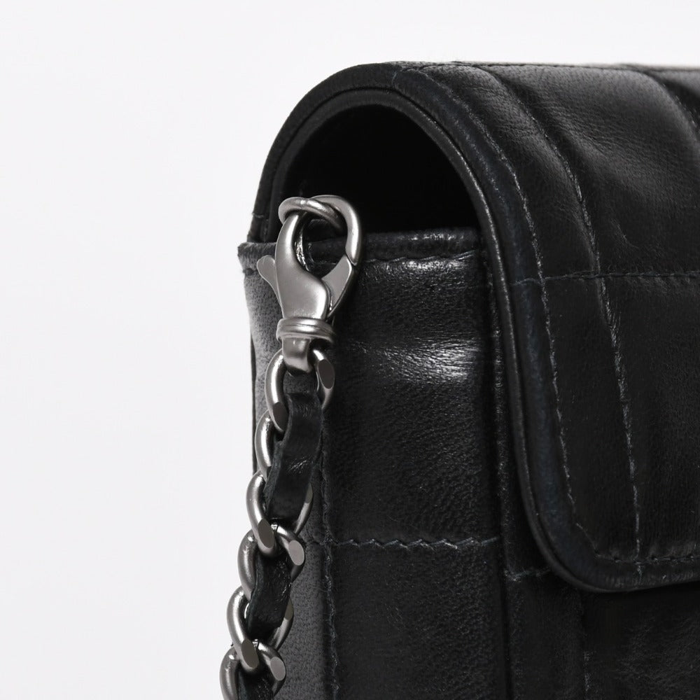Very Good Condition CHANEL East West Chain Shoulder Bag No. 6 Coco Mark Chocolate Bar Lambskin Black Used 4a008247