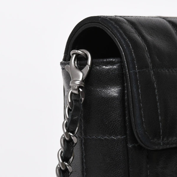 極美品 CHANEL シャネル イーストウエスト チェーンショルダーバッグ 6番台 ココマーク チョコバー ラムスキン ブラック 中古 4a008247