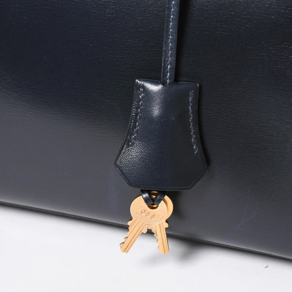 HERMES エルメス ケリー32 外縫い ネイビー ○X刻印 カーフスキン ゴールド金具 ハンドバッグ 2WAY 美品 中古4a008252