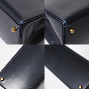 HERMES エルメス ケリー32 外縫い ネイビー ○X刻印 カーフスキン ゴールド金具 ハンドバッグ 2WAY 美品 中古4a008252