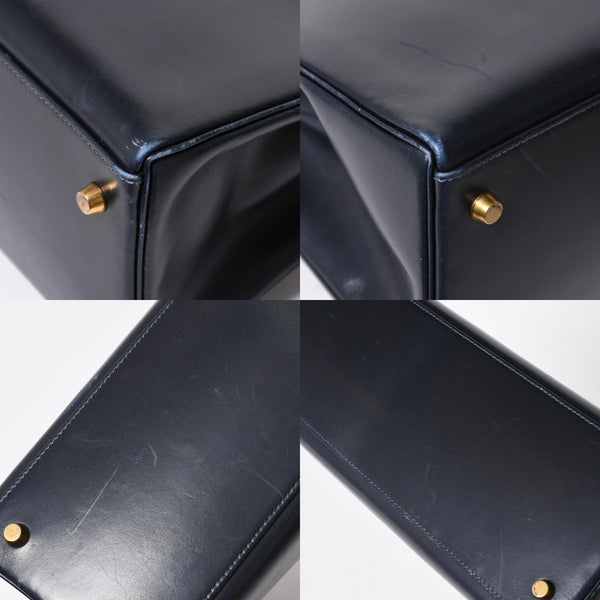 HERMES エルメス ケリー32 外縫い ネイビー ○X刻印 カーフスキン ゴールド金具 ハンドバッグ 2WAY 美品 中古4a008252
