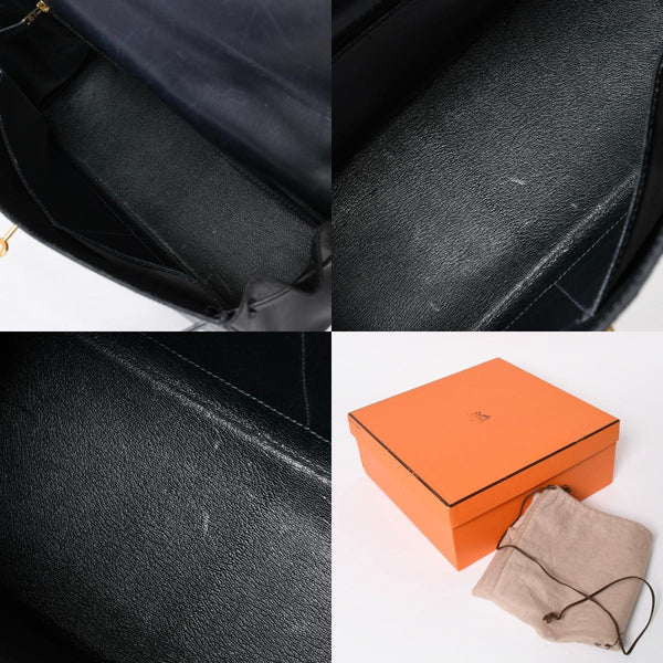 HERMES エルメス ケリー32 外縫い ネイビー ○X刻印 カーフスキン ゴールド金具 ハンドバッグ 2WAY 美品 中古4a008252