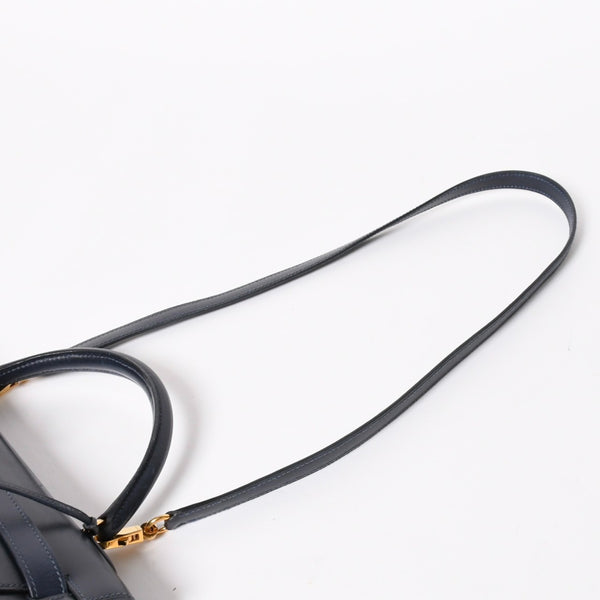 HERMES エルメス ケリー32 外縫い ネイビー ○X刻印 カーフスキン ゴールド金具 ハンドバッグ 2WAY 美品 中古4a008252