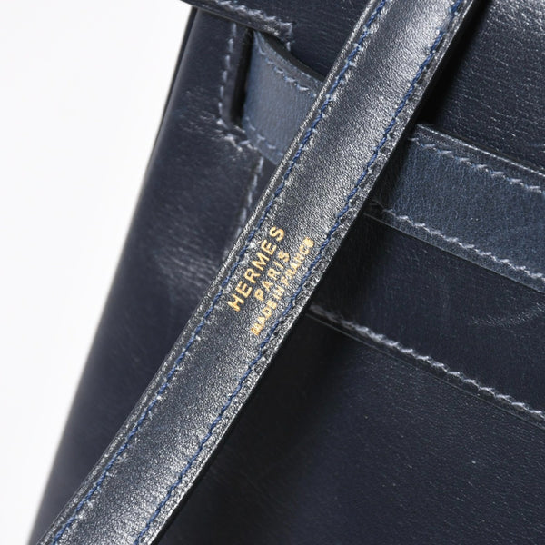 HERMES エルメス ケリー32 外縫い ネイビー ○X刻印 カーフスキン ゴールド金具 ハンドバッグ 2WAY 美品 中古4a008252
