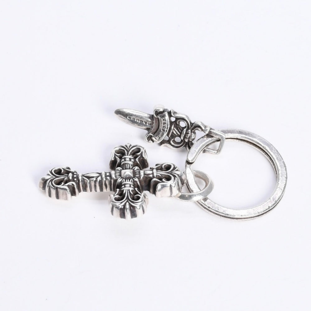 CHROME HEARTS クロムハーツ キーチャーム XSフィリグリークロスウィズスプリット シルバー925 美品 中古 4a008256