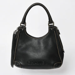 極美品 CHANEL シャネル フリンジ タッセル ショルダーバッグ トートバッグ 8番台 ブラック シルバー金具 中古 4a008259
