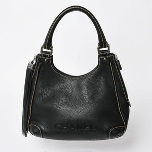 極美品 CHANEL シャネル フリンジ タッセル ショルダーバッグ トートバッグ 8番台 ブラック シルバー金具 中古 4a008259