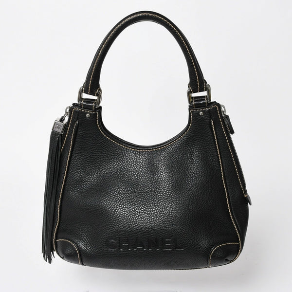 極美品 CHANEL シャネル フリンジ タッセル ショルダーバッグ トートバッグ 8番台 ブラック シルバー金具 中古 4a008259