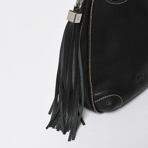 極美品 CHANEL シャネル フリンジ タッセル ショルダーバッグ トートバッグ 8番台 ブラック シルバー金具 中古 4a008259
