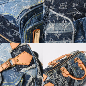 極美品 LOUIS VUITTON ルイヴィトン スピーディ30 ハンドバッグ M95380 モノグラムデニム パッチワーク ブルー 中古 4a008241
