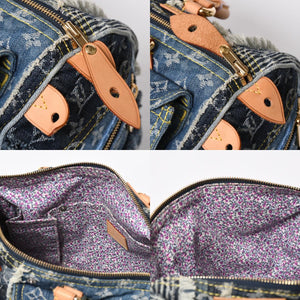 極美品 LOUIS VUITTON ルイヴィトン スピーディ30 ハンドバッグ M95380 モノグラムデニム パッチワーク ブルー 中古 4a008241