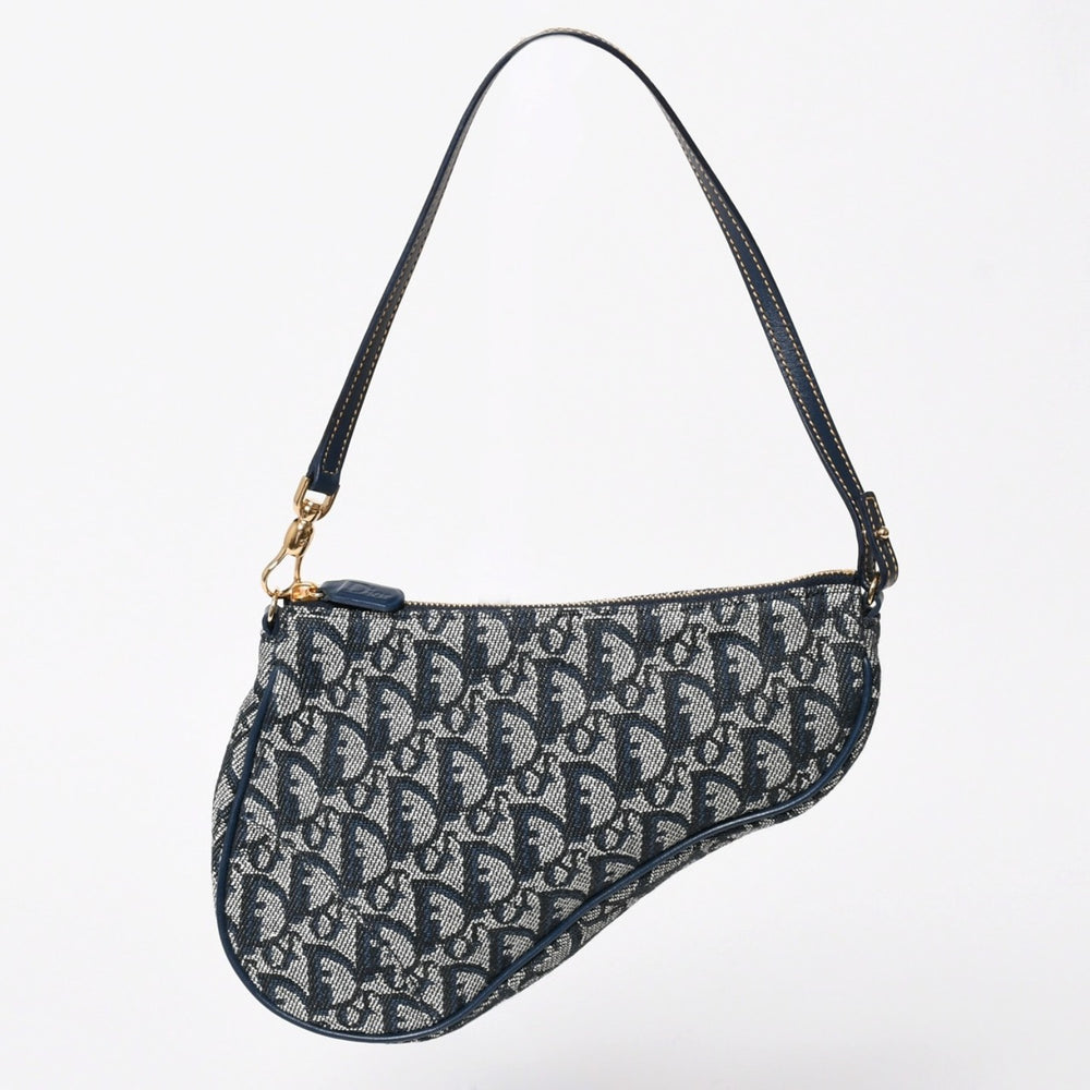 Very Good Condition Christian Dior Trotter Saddle Bag One Shoulder Bag Saddle Pouch MC0091 Navy Used 4a008273