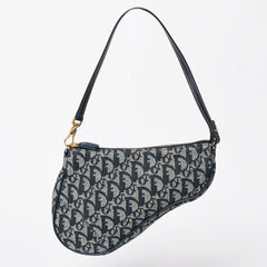 極美品 Christian Dior クリスチャンディオール トロッター サドルバッグ ワンショルダーバッグ サドルポーチ MC0091 ネイビー 中古 4a008273