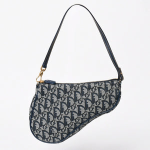 極美品 Christian Dior クリスチャンディオール トロッター サドルバッグ ワンショルダーバッグ サドルポーチ MC0091 ネイビー 中古 4a008273