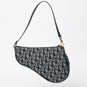 極美品 Christian Dior クリスチャンディオール トロッター サドルバッグ ワンショルダーバッグ サドルポーチ MC0091 ネイビー 中古 4a008273