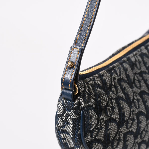 極美品 Christian Dior クリスチャンディオール トロッター サドルバッグ ワンショルダーバッグ サドルポーチ MC0091 ネイビー 中古 4a008273