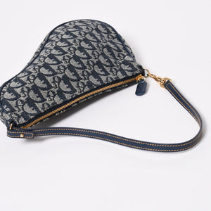 極美品 Christian Dior クリスチャンディオール トロッター サドルバッグ ワンショルダーバッグ サドルポーチ MC0091 ネイビー 中古 4a008273