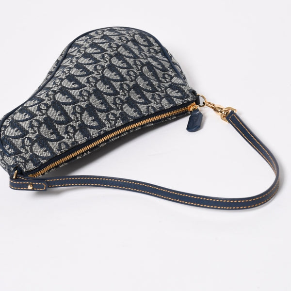 極美品 Christian Dior クリスチャンディオール トロッター サドルバッグ ワンショルダーバッグ サドルポーチ MC0091 ネイビー 中古 4a008273