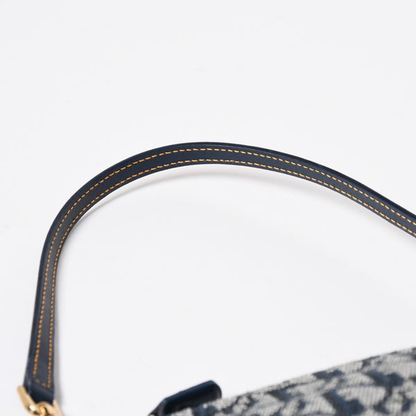 極美品 Christian Dior クリスチャンディオール トロッター サドルバッグ ワンショルダーバッグ サドルポーチ MC0091 ネイビー 中古 4a008273