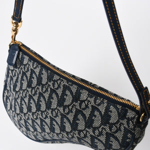 極美品 Christian Dior クリスチャンディオール トロッター サドルバッグ ワンショルダーバッグ サドルポーチ MC0091 ネイビー 中古 4a008273
