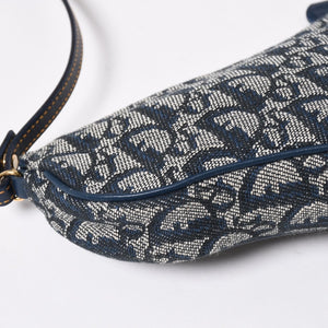 極美品 Christian Dior クリスチャンディオール トロッター サドルバッグ ワンショルダーバッグ サドルポーチ MC0091 ネイビー 中古 4a008273