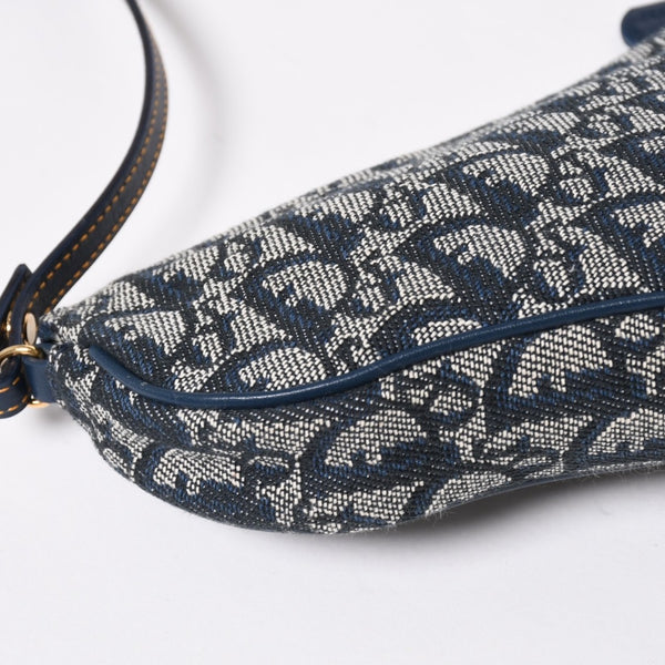極美品 Christian Dior クリスチャンディオール トロッター サドルバッグ ワンショルダーバッグ サドルポーチ MC0091 ネイビー 中古 4a008273