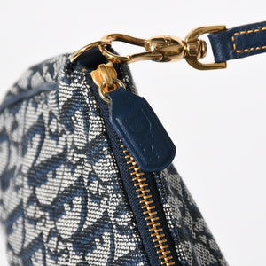 極美品 Christian Dior クリスチャンディオール トロッター サドルバッグ ワンショルダーバッグ サドルポーチ MC0091 ネイビー 中古 4a008273