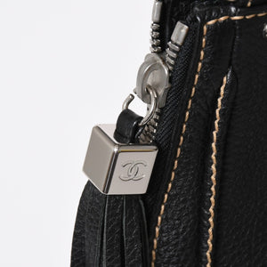 極美品 CHANEL シャネル フリンジ タッセル ショルダーバッグ トートバッグ 8番台 ブラック シルバー金具 中古 4a008259