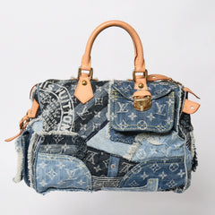 極美品 LOUIS VUITTON ルイヴィトン スピーディ30 ハンドバッグ M95380 モノグラムデニム パッチワーク ブルー 中古 4a008241