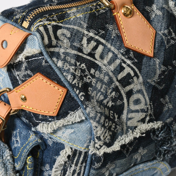 極美品 LOUIS VUITTON ルイヴィトン スピーディ30 ハンドバッグ M95380 モノグラムデニム パッチワーク ブルー 中古 4a008241