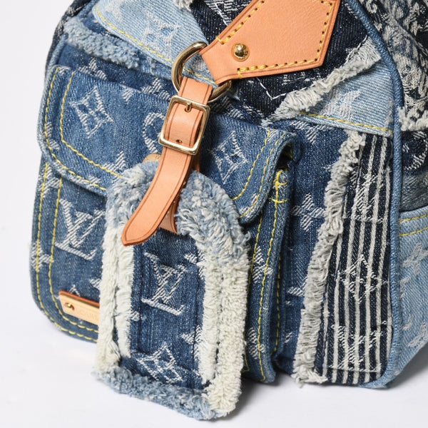 極美品 LOUIS VUITTON ルイヴィトン スピーディ30 ハンドバッグ M95380 モノグラムデニム パッチワーク ブルー 中古 4a008241