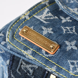 極美品 LOUIS VUITTON ルイヴィトン スピーディ30 ハンドバッグ M95380 モノグラムデニム パッチワーク ブルー 中古 4a008241