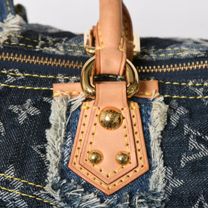 極美品 LOUIS VUITTON ルイヴィトン スピーディ30 ハンドバッグ M95380 モノグラムデニム パッチワーク ブルー 中古 4a008241
