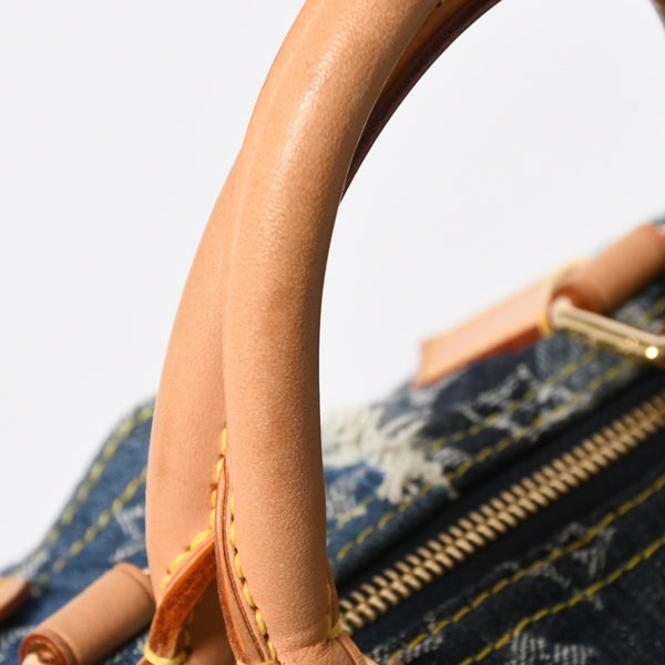 極美品 LOUIS VUITTON ルイヴィトン スピーディ30 ハンドバッグ M95380 モノグラムデニム パッチワーク ブルー 中古 4a008241
