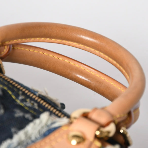 極美品 LOUIS VUITTON ルイヴィトン スピーディ30 ハンドバッグ M95380 モノグラムデニム パッチワーク ブルー 中古 4a008241